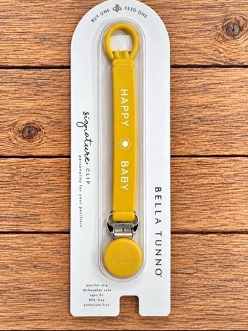 Bella Tunno Happy Baby Silicone paci clip Yellow Silicone NWT